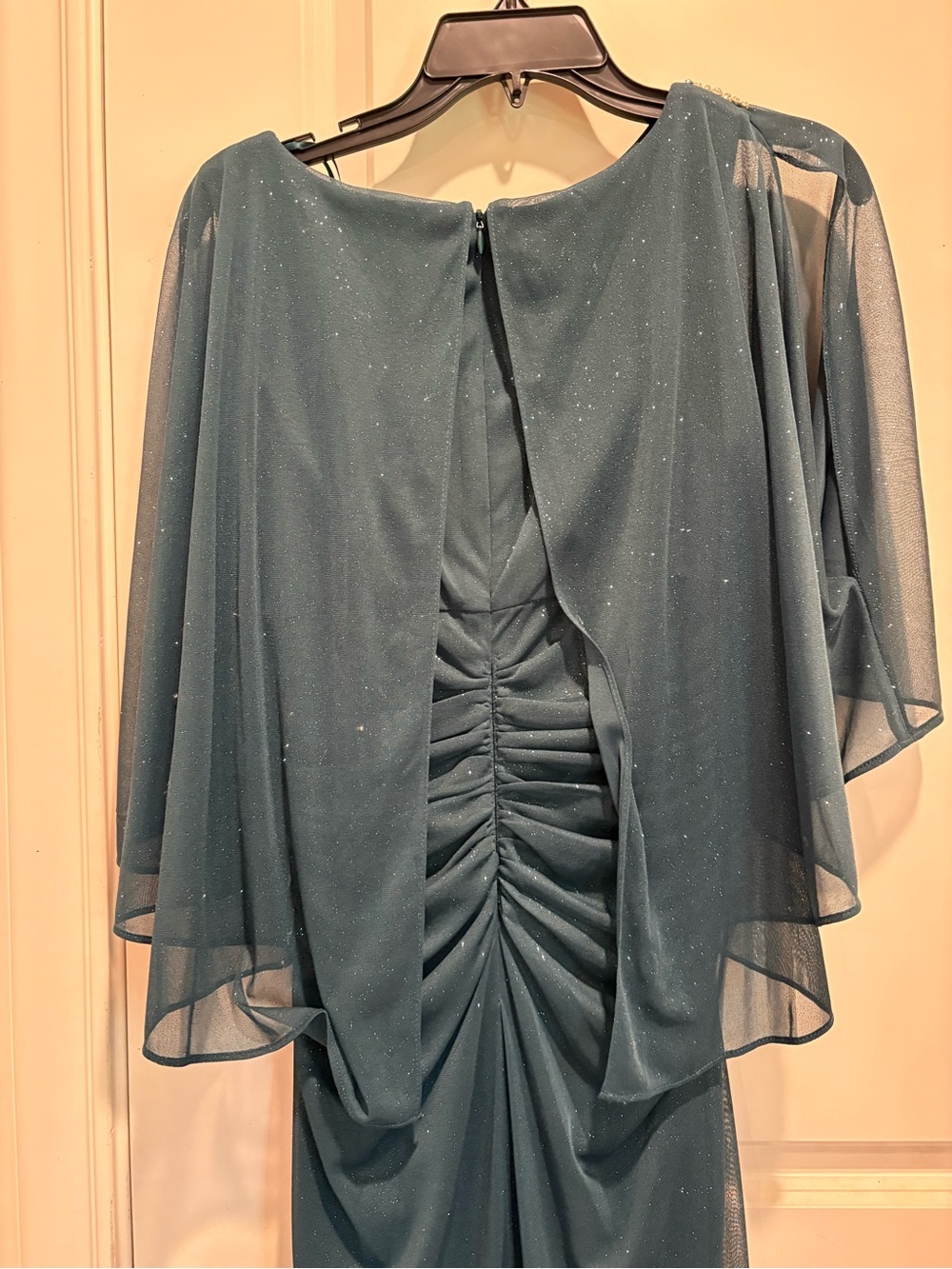 Elegant Teal Evening Maxi Dress with Cape Overlay EUC 6 P - Picture 8 of 16